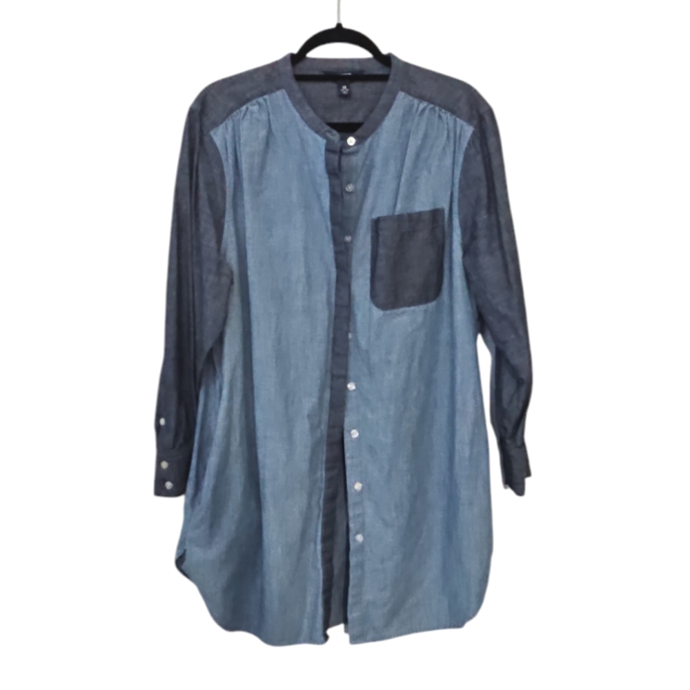 Lands' End Two-Tone Denim Button-Down Tunic - Light Blue & Dark Blue